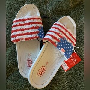HeyDude slide sandals men 13 American flag